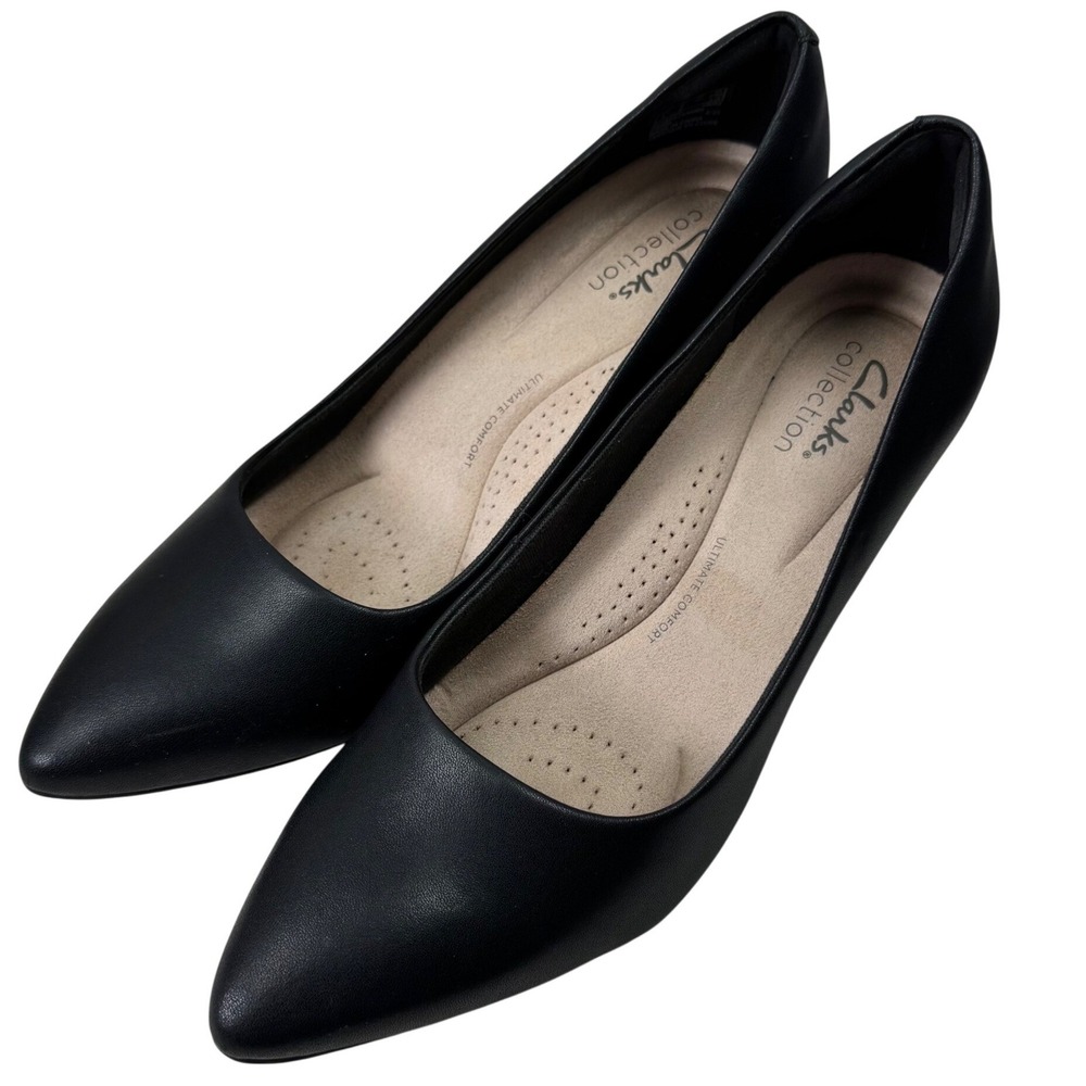 Clarks Pumps Women 9 Black Pointed Toe Ultimate Comfort Kitten Heel Professional - Picture 3 of 16